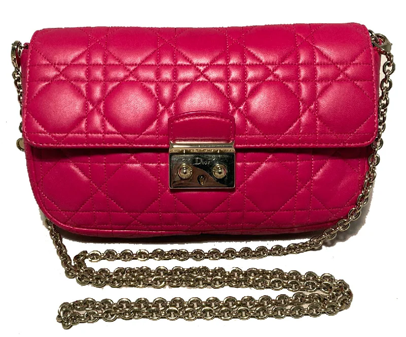 Christian Dior bags with a side - pocket for holding a water bottleChristian Dior Pink Leather Cannage Quilted Miss Dior Flap Bag