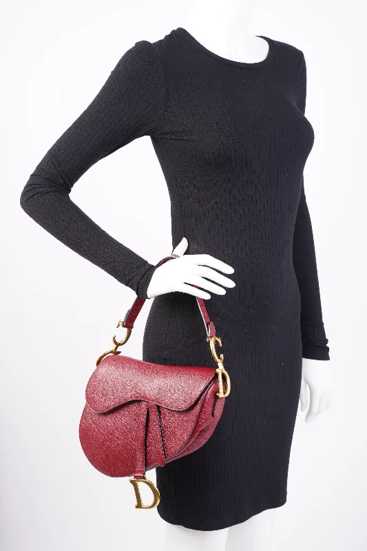 Christian Dior handbags with a detachable mirror for on - the - go touch - upsChristian Dior Saddle Bag Burgundy Leather