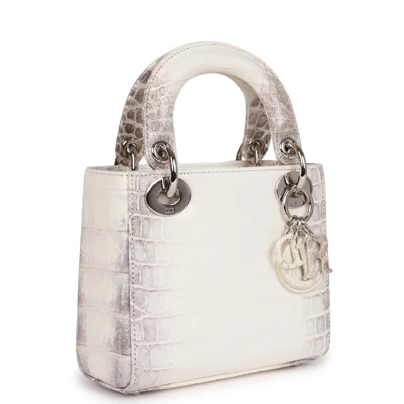 Christian Dior bags with a quilted pattern and gold - toned hardwareChristian Dior Small Lady Dior Tote White Himalaya Crocodile Silver Hardware