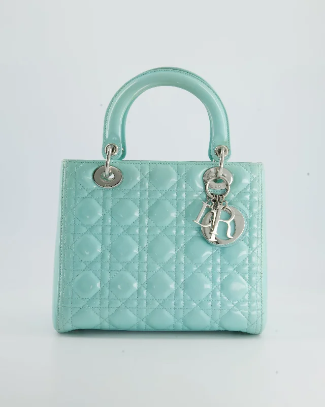 Christian Dior handbags with a detachable mirror for on - the - go touch - upsChristian Dior Tiffany Blue Medium Lady Dior Bag Patent with Silver Hardware RRP £5300