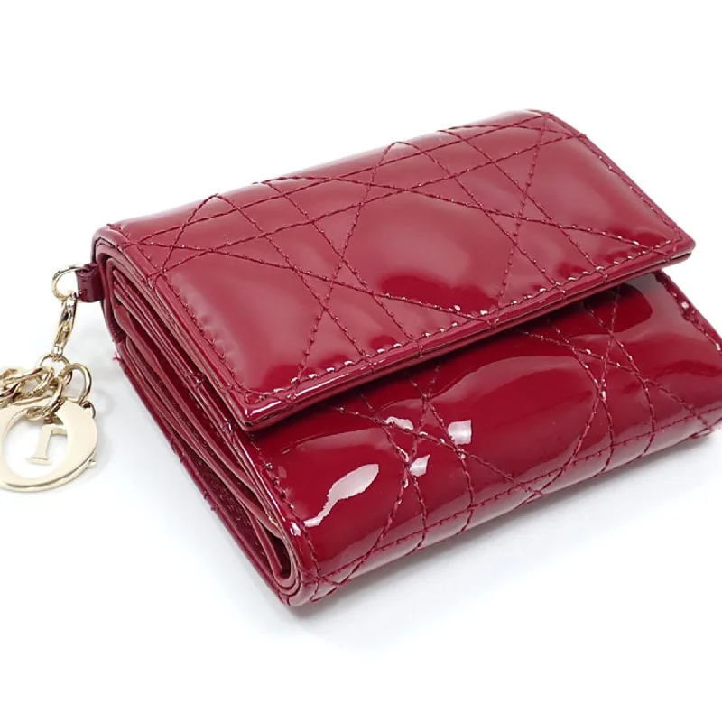 Christian Dior bags with a quilted pattern and gold - toned hardwareCHRISTIAN DIOR Tri-fold Wallet Cannage LADY DIOR Lotus Women's Cherry Red Patent Calf Leather S0181OVRB_M323