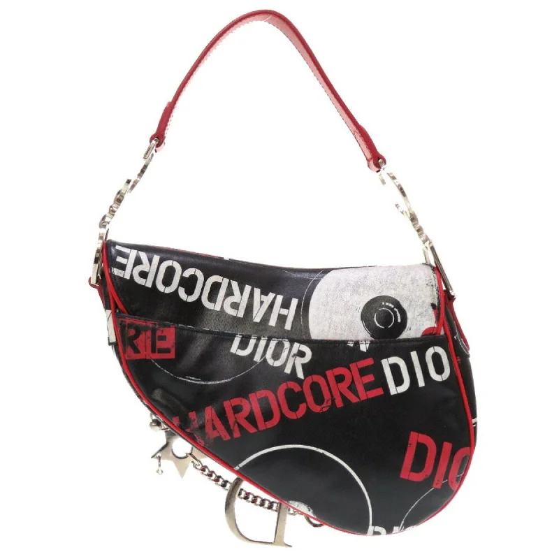 Christian Dior handbags with a detachable mirror for on - the - go touch - upsChristian Dior x John Galliano Hardcore Saddlebag Leather Black Red Handbag