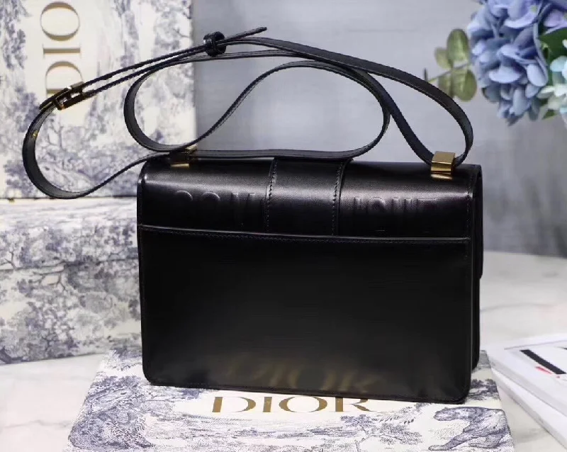 Christian Dior handbags with a detachable mirror for on - the - go touch - upsDior 30 Montaigne Shoulder Bag In Black Calfskin