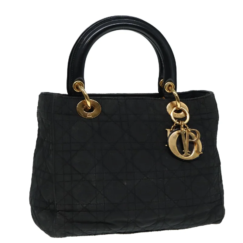 Christian Dior bags with a side - pocket for holding a water bottleCHRISTIAN DIOR Canage Hand Bag Nylon Black Gold Auth 88600