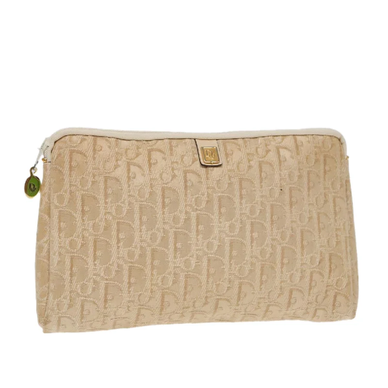 Christian Dior handbags with a back - pocket for quick storageCHRISTIAN DIOR Trotter Canvas Clutch Bag Beige Gold Auth ep5460